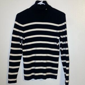 Lauren by Ralph Lauren Medium monogram striped ribbed long sleeve turtleneck